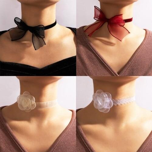 Tocona New Fashion Lace Necklace for Women Bride Elegant Pretty Flowers Bow-Knot Colorful Wedding Jewelry Gift Accessories