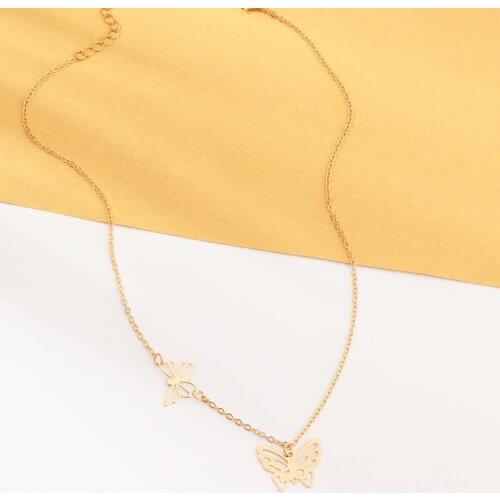 Vintage Metallic Gold Chain Butterfly Pendant Necklace Hollow Out Butterfly Women Ladies Choker Necklace Jewelry Gifts