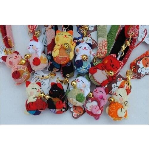 Japanese Wind Lucky Cat Fabric Key Chain Cat Phone Pendant Phone Wholesale 10pcs/lot *new