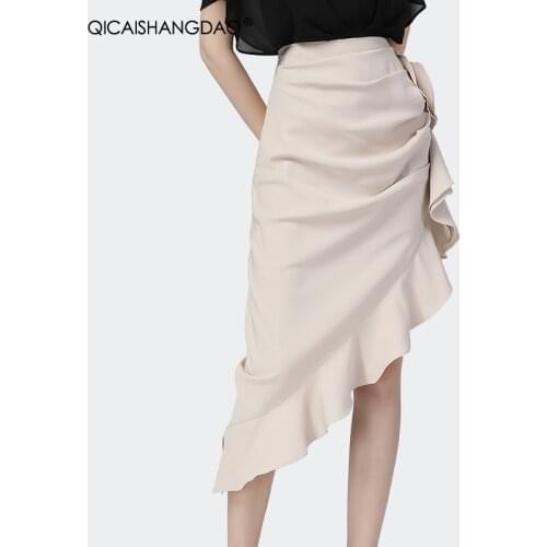 Mid-Length Skirt Female 2021 Summer Temperament Fashion Ruffled Pencil Skirt Irregular Elegant Sexy Office Ladies half Skirts