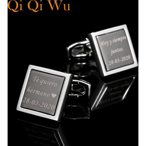 Personalized Silver Black Suit Shirt Cufflinks Mens Wedding Jewelry Brother Custom Engrave Man Cuff links Buttons Gift Cufflink