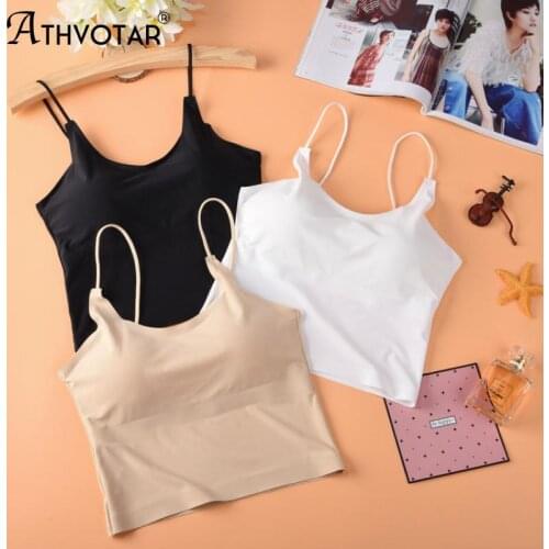 ATHVOTAR Solid Color Camisole Tanktop Female Cropped Seamless Ice Silk Underwear Summer All-Match Women Sleeveless Vest 2021