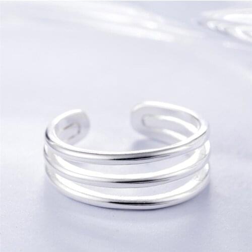 Sole Memory Geometry Cute Fashion Simple Three-tier 925 Sterling Silver Female Resizable Opening Rings SRI335