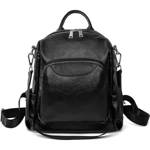 Genuine Leather Backpacks Women Luxury Soft Real Cow Leather Backpack for Travel Black Fashion Designer Back Pack Female C1438