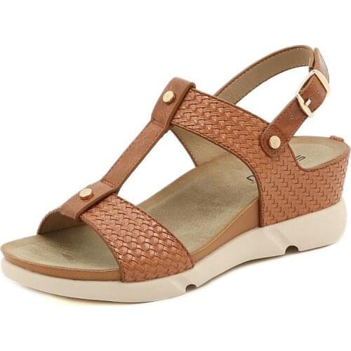 Summer Women Sandals Gladiator Weave Wedges Buckle Platform Casual Shoes Female Soft Wedges Beach Shoes Zapatos De Mujer q284