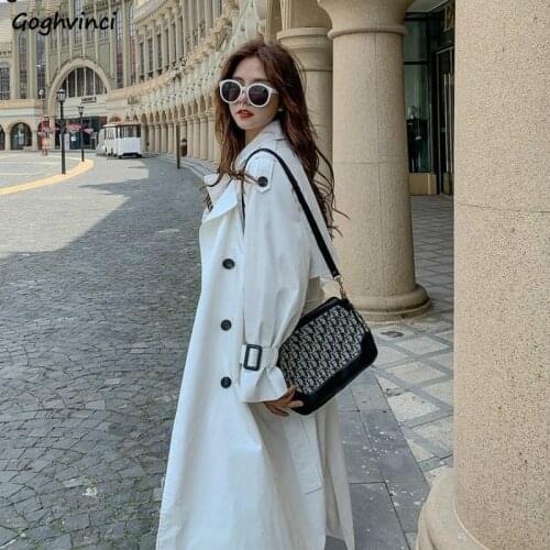 Korean Trench Coat for Women Fashion white Double Breasted Loose Casual BF Coat British Style Elegant Simple All-match Chic Thin