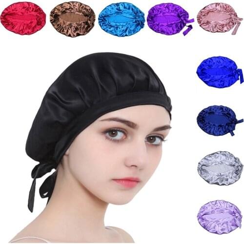 Women Head Cover Pure Silk Sleep Hats Night Long Hair Care Cap Adjustable Breathable Mulberry Silk Sleeping Head Cover