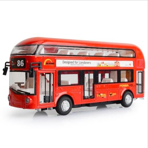 1:50 Alloy Double Deck Tour Bus Air Conditioning Bus City Bus Model Childrens Sound And Light Toy Car Boys' toys Red