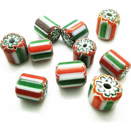 10beads Nepal Hand Lampwork Barrel Beads Safron Striped Beads Archaistic Trade Beads TSB0198