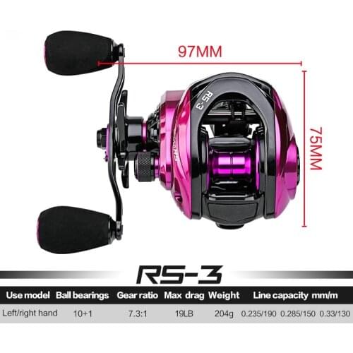 100% Original RS-3 Baitcasting Fishing Reel UltraLight Spool Carp Casting Fishing Reel 7.3:1 High Speed 19 LB Max Drag