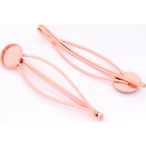 12mm 10pcs High Quality Classic Rose Gold Plated Copper Material Hairpin Hair Clips Hairpin Base Setting Cabochon Cameo