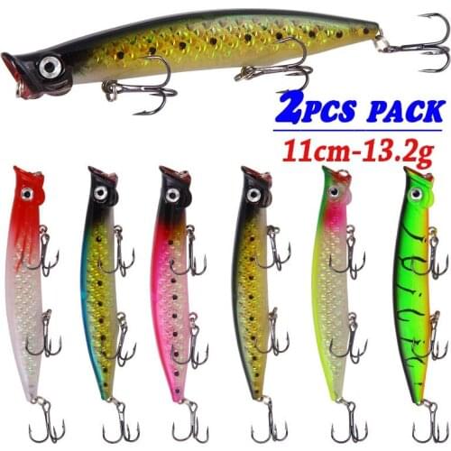 2PCS Popper Fishing Lures Wobbler Fish Bait Artificial Hard Fishing Lures Freshwater Seawater Fish Lures Fishing Tackle