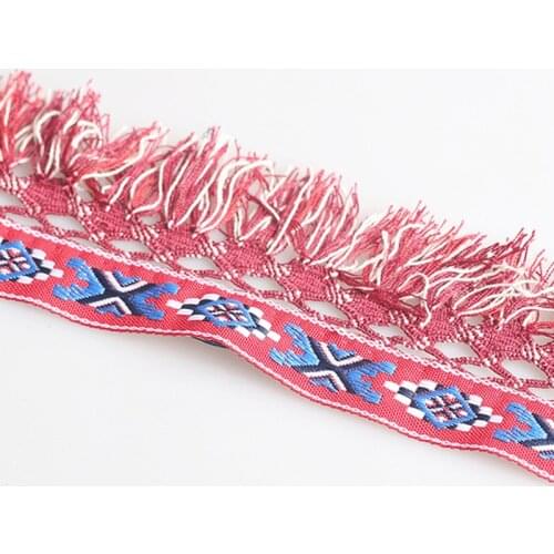 2 yards/lot Ethnic Embroidery Tassle Jacquard Ribbon for DIY Craft Curtain Home Textile Clothing Bags Trims Accessories