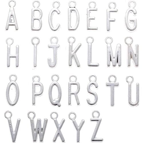 20Pcs 7X17MM Silver color Metal Zinc Alloy English Letter A-Z Charms Fit Jewelry Pendant DIY Necklaces Bracelets Makings