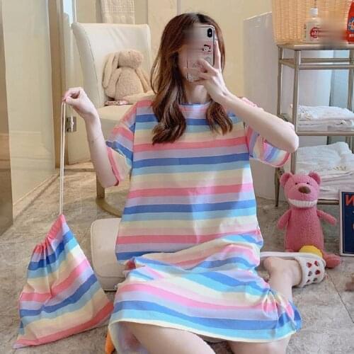 2021 Summer Night Wear Loose Thin Youth Nightdress Cartoon Printed Sleep Wear Short Sleeve Casual Girls Students Sleepwear Shirt