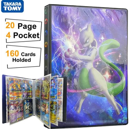 4 Pocket 160 Card Pokemon Flash Album Book Liver Pokémon Mewtwo Holder Playing Game Collection Map Binder Folder Kids Toys Gift
