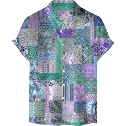 70# Fashion Hawaiian Shirt Mens Stand-up Collar Printed Short Sleeve Button Up Holiday Hawai Shirts Men Chemise Homme 2021
