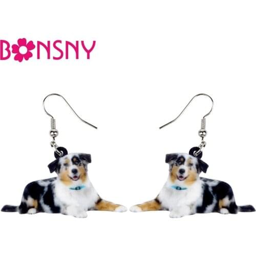 Bonsny Acrylic Smile Australian Shepherd Dog Earrings Drop Dangle Cartoon Animal Jewelry For Women Girls Teens Pet Lovers Gift