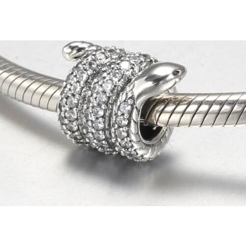 Authentic S925 Bead Cute Animal Snake Charm fit Lady Bracelet Bangle Girl Birthday Gift
