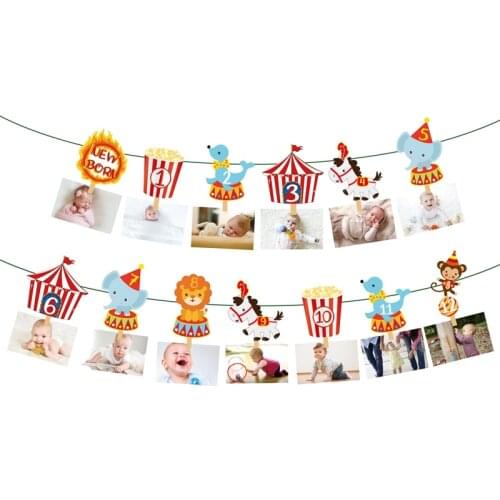Baby Shower Party Decorations Carnival Cartoon Circus Animal Photo Display Hanging Banner Kid Happy Birthday Party Supplies