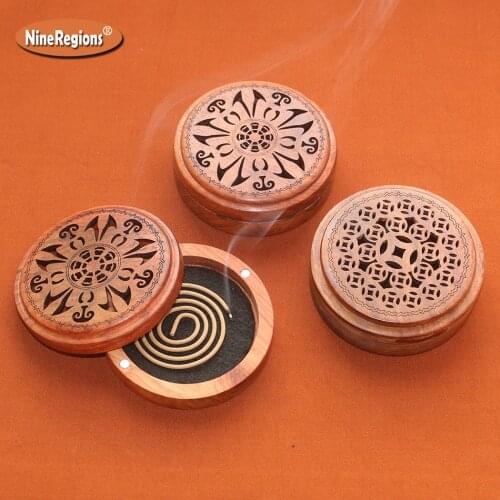 Free Shipping Vietnam Rosewood Incense Burner for 2-4Hr Coil Incense Portable wooden holder With Fireproof Mat