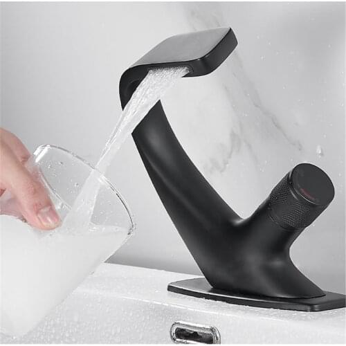 Black Faucet Bathroom Sink Faucets Hot Cold Water Mixer Crane Deck Mounted Single Hole Bath Tap Chrome Finished Drop