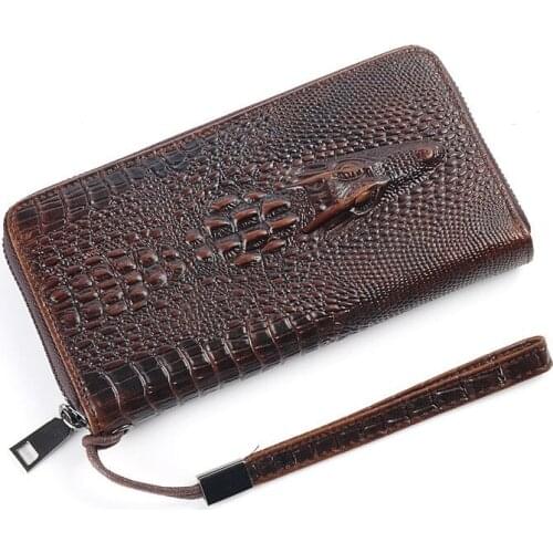 High Quality New Fashion Alligator Business Mens Long Wallets Natural Real Leather Male Cow Genuine Leather Cash Purses Clutch