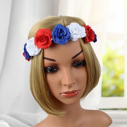 Artificial Flower Stretchy Headband Red White Blue Women Wear-resistant Elastic Head Band Hair Accessories for Daily Wear