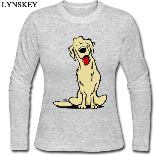 Cute Dog Printed On T Shirt Cartoon Gold Dog Long Sleeve T-Shirt 100% Cotton O-Neck Women Tops Tees Famous Brand Tee-Shirt