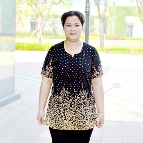 Elegant casual summer plus size t shirt for women tops fashion short sleeve print graphic t shirts middle age woman tshirts H302