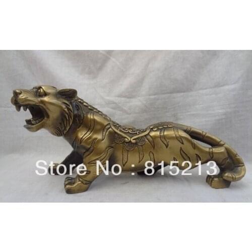 Wang 000191 15" Chinese Bronze 12 Zodiac Carved Animals Sculpture Wealth Coin Tiger Statue