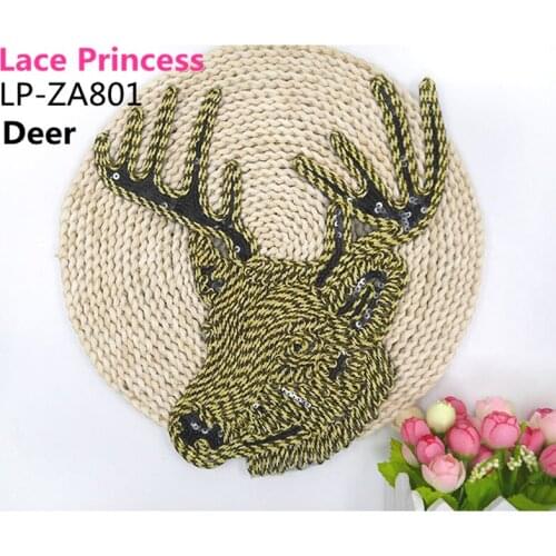 LP-ZA801 DIY polyester gold deer owl animals Woven sequins patches Venise Lace fabric flowers Lace Applique Garment accessories