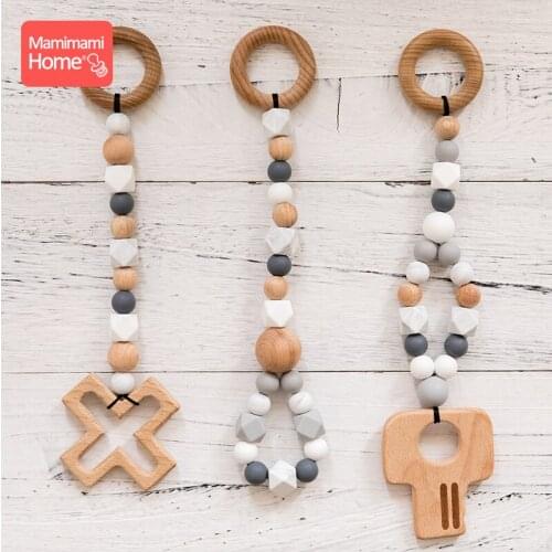 Mamihome Baby Wooden Teether Chain Baby Gym Play Toys Sensory Ring-Pull Beech Rings Wooden Rodent Blank Pendant ChildrenS Goods