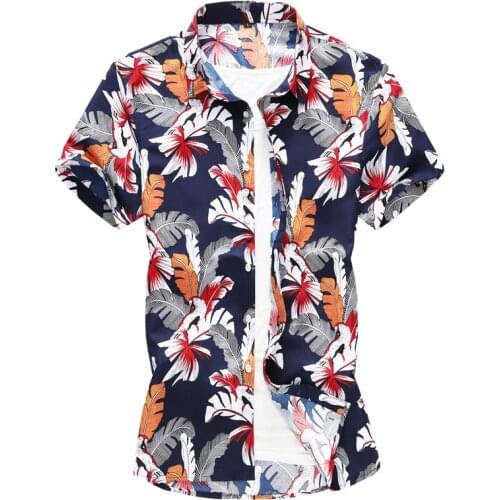 Fashion Short Sleeve Black Shirt Plus Size 6Xl 7Xl Summer New Men Floral Printed Hawaiian Vacation Party Casual Shirts Hip Hop