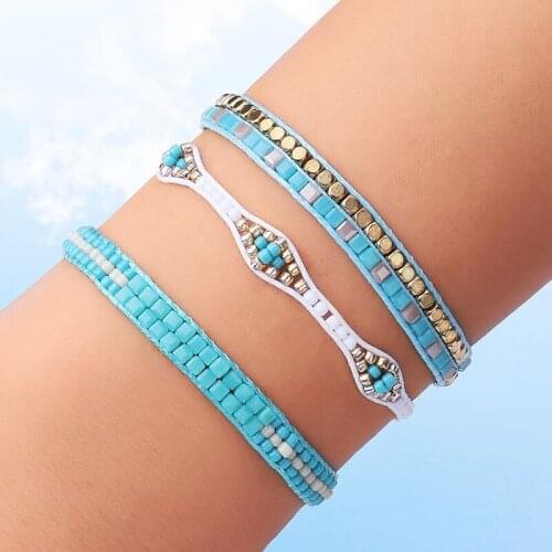 Fashion Beauty 3PCs Combination Bohemian Rice Beads Hand-Woven Set Bracelet
