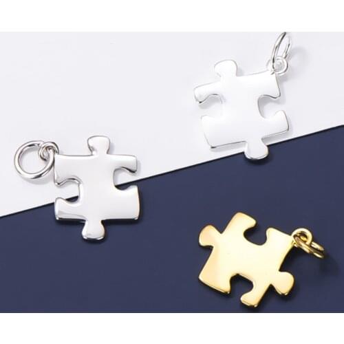 925 Sterling Silver Fashion Design Jigsaw Puzzle Circle Charms Necklace Decoation S925 Silver Dangler Pendant DIY Jewelry Making