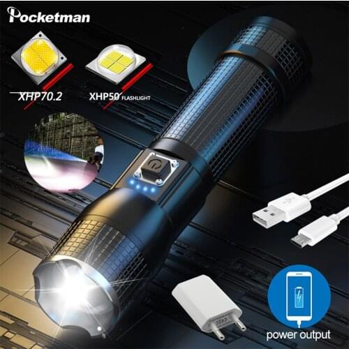 80000LM High-Power Rechargeable Flashlight XHP70 400M Long-Range Zoom Torch Portable Flashlight Power Bank 26650 Lantern Camp