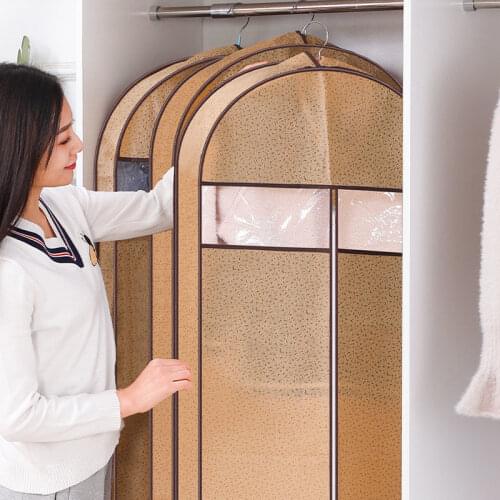 Three-dimensional Clothes Cover Hanging Pocket Household Coat Protector Non-woven Clothing Dust Cover Transparent With Zipper