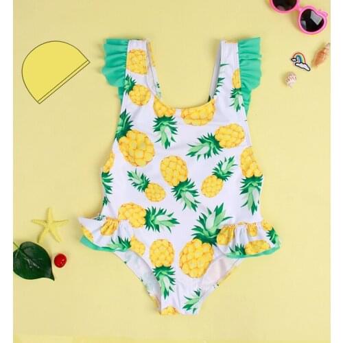 2021 new girls' one-piece swimsuit princess style comfortable high elastic hot spring quick drying pineapple printed suit