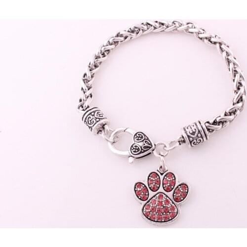 New Arrival Paw Prints Charm Bracelet Silver Plated with Crystal Rhinestones