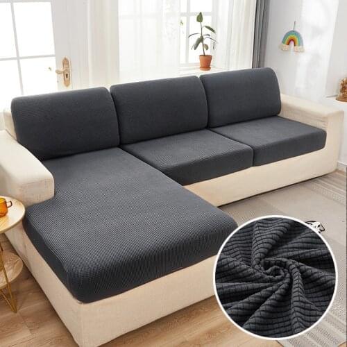 Solid Color Plaid Plush Sofa Seat Cover Corn Fleece Jacquard Elastic Sofa Cover For Living Room Chaise Longue Cushion Covers