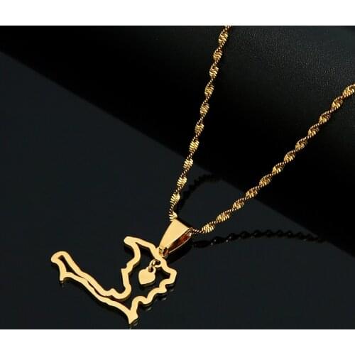 Stainless Steel Haiti Heart Map Necklace Pendant for Women Girls Gold Color Ayiti Map Jewelry Gifts Map of Haiti