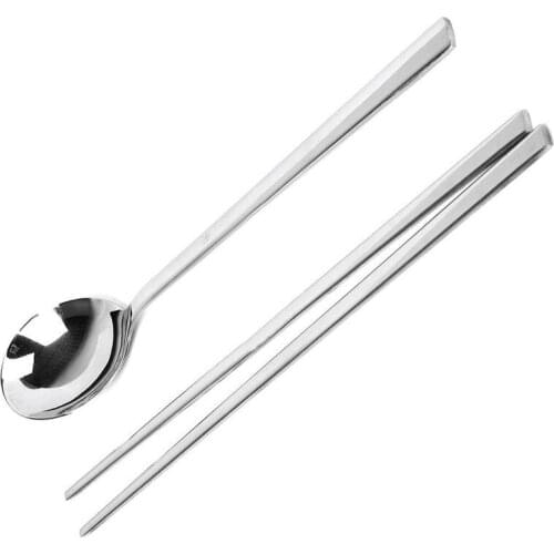 Chinese Style Flat Metal Chopsticks Non-slip Stainless Set Spoon Reusable With Chopsticks Steel Sticks Food A1F8