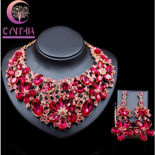Luxury gold color Rhinestone new arrival jewelry set Austrian crystal necklace and earrings for wedding six colors