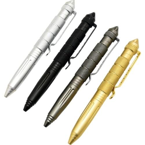 12Pcs High quality Metal Colour Tactical defense pen Windows Break Self Defense Sharp Ball Pen School office Ballpoint pens