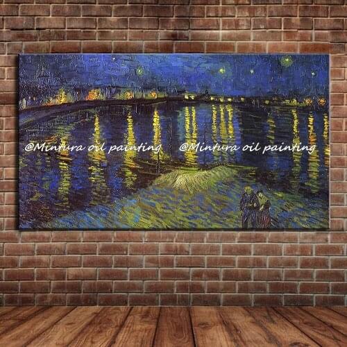 100%Hand-painted Vincent Van Gogh Oil Painting On Canvas Copy The Lamplight Of River Wall Art Picture For Living Room Decoration