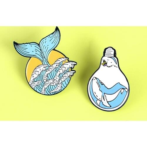 Mermaid tail Blue Ocean Brooch Enamel Pin Whale Mermaid Bulb Ocean Wave Sea Mermaid Lapel Badge Brooches Jewelry Gift Spille