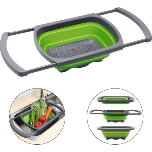 Foldable Fruit Vegetable Washing Basket Strainer Silicone Colander Collapsible DrainerBasket With Handle Kitchen Storage Tools