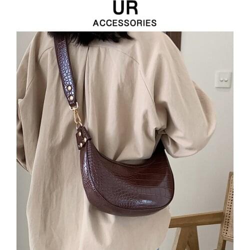 UR Crocodile Pattern PU Leather Half Moon Handbag Female Shoulder Bag Fashion Ladies Axillary Bag Retro Casual Women Tote