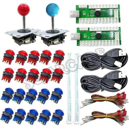 2 Player Control USB Encoder To PC Games 2 Rocker + 20 LED Illuminated Push Buttons For Arcade Joystick DIY Kits Parts